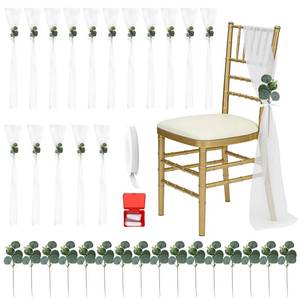 lot 14404 image: PineHaven 16 Pack White Chair Sashes Sheer Style Chiffon Chair Sashes,98 Inch Long Aisle Decorations for Wedding Ceremony Party Church Bridal Shower Boho Rustic Chairs Covers (White)