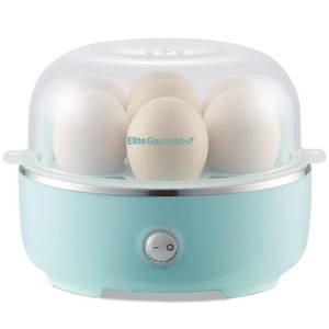 lot 14412 image: Elite Gourmet EGC115M Easy Egg Cooker Electric 7-Egg Capacity, Soft, Medium, Hard-Boiled Egg Cooker with Auto Shut-Off, Measuring Cup Included, BPA Free, Retro Mint