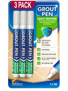 lot 14416 image: Grout Pen Tile Paint Marker Waterproof Grout Paint, Tile Grout Colorant and Sealer Pen - Winter Grey, Narrow 5mm Tip (7mL) - 3 Pack