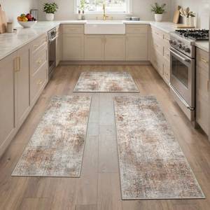 lot 14423 image: GENIMO Kitchen Rugs Sets of 3 Non Slip Washable Kitchen Mats for Floor, Waterproof Abstract Kitchen Runner Rug, Floor Mat Carpet for Hallway, Laundry, Sink, Entryway, Bathroom, Clay