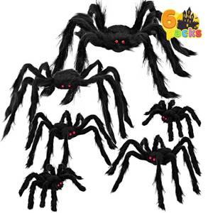 lot 14427 image: JOYIN 6 Packs Halloween Outdoor Decorations Giant Spiders Set, Halloween Decor Outside, Black Hairy Large Spider with Different Size for Lawn, Yard Decor (30in, 30in, 20in, 20in, 12in, 12in)