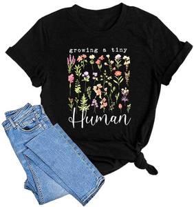 lot 14436 image: LAZYCHILD Pregnancy Announcement Shirt Women Growing Tiny Human Tshirt Floral Maternity Reveal Tee Pregnancy Tops Black