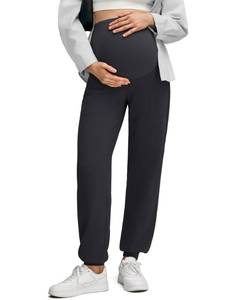 lot 14445 image: G4Free Maternity Sweatpants with Pockets Over The Belly Comfy Cinch Bottom Pregnancy Joggers for Yoga Casual(Black,L,Regular)