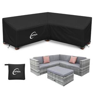 lot 14446 image: Kipiea Patio V-Shaped Sectional Sofa Cover, 420D Heavy-Duty Oxford Fabric Outdoor Sectional Cover with 6 Windproof Buckles, Anti UV and No Tears, No Fading (70in70in L x 33.5in D x 31in H) Black