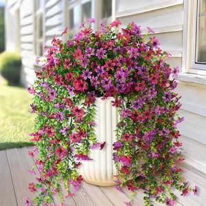 lot 14449 image: Artificial Fake Hanging Flowers Plants for Outdoor Spring Summer Decoration,2 PCS Faux Silk Daisy with Eucalyptus Leaves,UV Resistant Look Real for Outside Home Planter Porch Patio Balcony Yard Decor