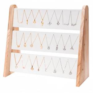 lot 14451 image: humberboat Necklace Holder 3 Tier Wood Necklace Organizer Stand with White Velvet, Necklace Display Stand for Selling, Chain Necklace Holder Rack for Show, 72 Necklaces Bracelets