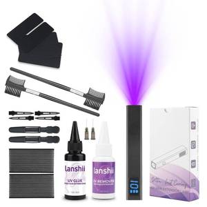 lot 14457 image: Lanshii UV Lamp Hair Extension Tool Kit Invisible Hair Extensions UV Lamp 30g UV Hair Glue with 30ml Glue Remover Plastic Eyebrow Comb for UV Hair Set Eyelashes Extensions