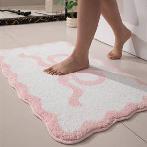 lot 14459 image: Alwoligag Pink Scalloped Bathroom Mat 32x20, Soft Absorbent Bath Mats, Machine Washable Microfiber Floor Mats for Bathroom Tubs, Sinks and Showers
