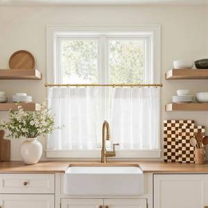 lot 14470 image: jinchan Linen Pinch Pleated Kitchen Curtains 20 Inch Natural Linen Tier Curtains Back Tab Farmhouse Cafe Style Light Filtering for Bathroom Laundry Room Small Window 2 Panels Off White