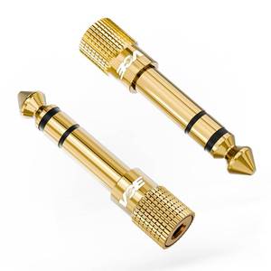 lot 14492 image: VCE 6.35mm Male to 3.5mm Female 14 inch to 18 inch 24K Stereo Audio Jack Adapter for Aux Cable, Guitar Amplifier, Headphone, 2 Pack
