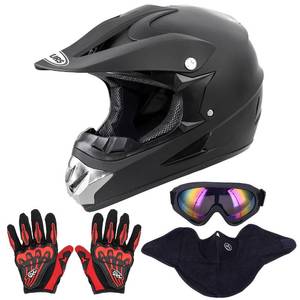 lot 15297 image: OUMURS Adult Dirt Bike Helmet with Goggles Gloves and Mask Adjustable Sun Visor DOTFMVSS-218 Motorcycle Adults ATV Helmet Off-Road Motocross Downhill Moped MX BMX for Unisex-Adult-New Black, M