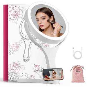 lot 15313 image: Hasipu Portable Travel Makeup Mirror with Lights � 360° Rotating with 1X10X Magnifying, Rechargeable Tabletop Handhold Hanging 3 in 1 Mirror (White)