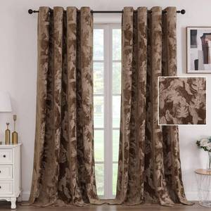 lot 15315 image: H.VERSAILTEX Velvet Curtains 108 Inches Thermal Insulated Leaf Design Curtain Drapes for Living Room Grommet Luxury Interior Curtains for Bedroom Sliding Door, W52 x L108, 2 Panels, Caramel
