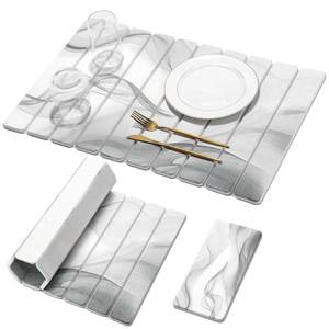 lot 15318 image: Large Stone Dish Drying Mat for Kitchen Counter, 2 PCS Quick Dry Stone Mats, Foldable Water Absorbing Diatomaceous Earth Drying Dishes Pad for Countertop Bottle Utensil Cup(Black White 24in16inand8inx4in)