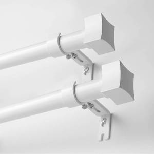 lot 15320 image: 16-48in Curtain Rods with Unique Square Design Ends, 1 inch Heavy Duty Adjustable Curtain Rods for Windows, White, 2 Pack