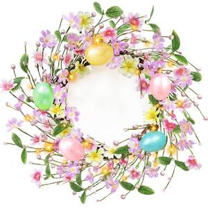 lot 15326 image: Timer - 20 Inch Easter Wreaths for Front Door Easter Decorations, Easter Wreath with 20 LED Lights Colorful Eggs Flowers Leaves Berried Spring Wreath Decor for Home Holiday Farmhouse Indoor Outdoor