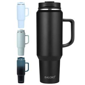 lot 15328 image: EALGRO 50 oz Tumbler with Handle, Insulated Tumblers with Lid and Straw, Large Metal Sports Water Bottle Jug, Thermal Stainless Steel Travel Coffee Mug Cup, Black