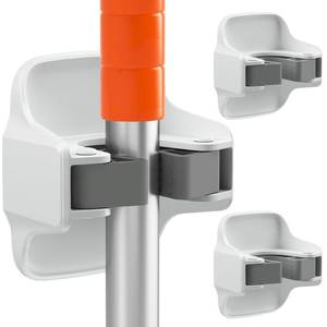 lot 16010 image: reliahom 3 Pack Broom Holder Wall Mount Mop Grippers No Drilling Self Adhesive Anti-Slip Mop Handle Hanger Dustpan and Broom Organizer Garage Storage Racks-White