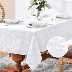 lot 16458 image: Romanstile Jacquard Rectangle Tablecloth - Waterproof Damask Floral Pattern Decorative Table Cloths Heavy Weight Fabric Table Covers for DinnerPartiesOutdoor - 60 x 144 Inch, White