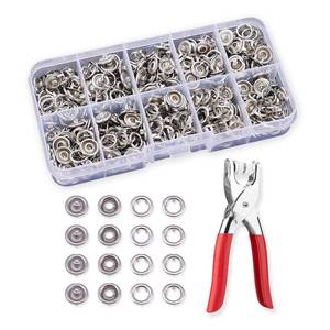 lot 16469 image: Snaps for Fabric,400 pcs Metal Snap Button Kit with Fastener Pliers No Sewing,9.5mm Metal Buttons,Perfect for DIY Crafts Clothes Hats and Sewing
