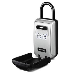 lot 16474 image: Master Lock Black Portable Key Lock Box with Light Up Dials, SetReset Combination for Tenants, Guests, Clients, Ideal for Realtors, Landlords or Property Managers, Holds 6 Keys, 5424EC