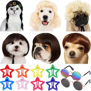 lot 16491 image: FineCheer 6 Pcs Funny Dog Wig for Cat and Dog Role Playing Wigs with Hairpin Glasses and Adjustable Elastic Band Pet Wigs and Pet Costumes for Small, Medium and Large Pets Accessories(Classic)