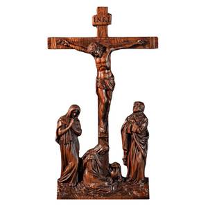 lot 18144 image: BGCOPPER Standing Crucifix Wall Cross, INRI Jesus Cross for Wall, Handmade Wooden Cross Wall Decor for Home Christmas Gift - 14 Inch