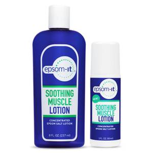 lot 18154 image: Epsom-It Soothing Muscle Set - Epsom Salt and Magnesium Lotion and Rollerball, for Muscle Discomfort and Stiffness, Tired Legs, Knees, and Feet (2-Pack)