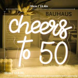 lot 18155 image: Cheers to 50 Neon Sign Happy 50th Birthday LED Signs for Wall Decor Warm White Neon Light Sign Letter Neon light Cheers to 50 Years Neon Signs for Bedroom Bar Birthday Wedding Party Decor