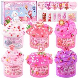 lot 18160 image: 6 Pack Slimes, Pink Slime Kids, Cloud Slime kit for Girls Ages 8-12, Toys for Girls and Boys, for Kids Slime Set Party kit Goodie Bag Stuffers, 4 5 6 7 8 9 10 Year Old Girl Birthday Gift Cute Stuff