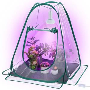 lot 18176 image: Meonum 1 Pack Mini Greenhouse with 10W 200 LED Grow Light Bulbs for Indoor, 27in x 27in x 30in Pop Up Small Greenhouse Cover with Bottom Waterproof Bottom Mat for Indoor Outdoor Plants Seed Starting