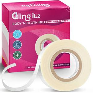 lot 18178 image: CLING IT2 Double Sided Tape for Clothes, Extra Strength All Day Adhesive Clothing Tape, Versatile Fashion Tape for Fabric, Dress, Cloth, Hemming, No Residue, Gentle on Skin and Body, Transparent Tape.
