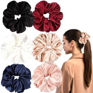 lot 18182 image: MixS Live Large Silk Scrunchies for Women - 6PCS Satin Hair Ties Oversized, No Damage Hair Bands Gentle for ThickLong Hair, Soft and Comfortable for Sleeping, Gym, Travel (RedBlackBrown)