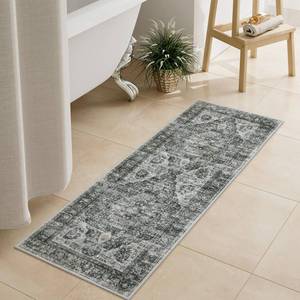 lot 18183 image: Uphome Brown Bathroom Rugs, Distressed Farmhouse Boho Bath Mat, Non Slip Washable Soft Velvet Bath Mats for Bathroom Floor, Vintage Traditonal Bath Runner for Bathtub Sink Shower, 18x47 inch