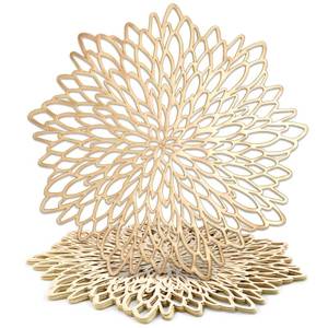 lot 18187 image: Juvale 10 Pack Gold Vinyl Placemats - 14.4in x 14.4in Round Table Mats and Plate Chargers with Leaf Design for Elegant Table Decor and Protection - Stylish Charger Plates for Events and Wedding Parties