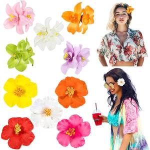 lot 18199 image: 10 Pcs Hawaiian Flower Hair Clips for Women, Plumeria Hibiscus Hair Clips, 3.5 Inch Artificial Flower Clips for Vacation Party Beach Seaside
