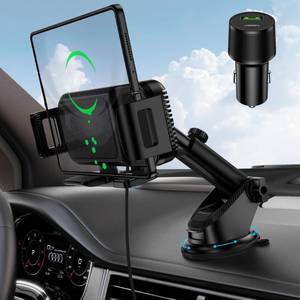 lot 18202 image: Wireless Car Charger Mount, 15W Dual Coil Rotatable Car Phone Holder Wireless Charger for Samsung Galaxy Z Fold 765432, Z Flip, S25S24S23S22 Series and iPhone, Car Charger Included