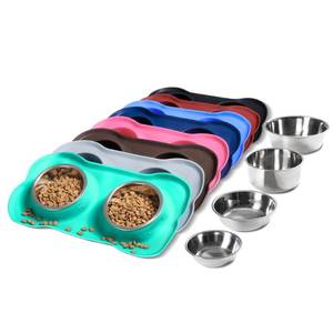 lot 18206 image: Hubulk Pet Dog Bowls 2 Stainless Steel Dog Bowl with No Spill Non-Skid Silicone Mat  Pet Food Scoop Water and Food Feeder Bowls for Feeding Small Medium Large Dogs Cats Puppies (Medium, Mint Green)