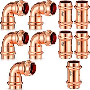 lot 18222 image: Therwen 10 Pcs 34 Inch Copper Pipe Press Fittings, 90 Degree Elbow Coupling Zero Lead, Elbow Press Adapter Fittings Coupling for Plumbing