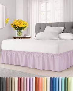 lot 18227 image: Wrap Around Dust Ruffle Bed Skirt - Light Lavender - for Queen Size Beds w 15 Inch Drop - Easy Fit Elastic Strap - Adjustable Pleated Bedskirt wBrushed Fabric Wrinkle Free, Women, Men, Kids and Teens
