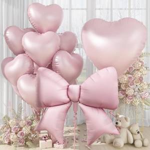 lot 18234 image: 30 Inch Baby Pink Heart Balloons, Large Bow Foil Balloons, 10Pcs 38in Giant Light Pink Bow-knot Balloon with 18in Heart Shape Helium Balloon Set for Baby Shower Women Birthday Bridal Wedding Valentine