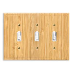 lot 18235 image: Solid Wood Triple Toggle Light Switch Plate 4.8in X6.8in Wall Plate Bamboo Light Switch Cover Quality Raw Wooden Switch Plate Covers Decorative