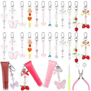 lot 18240 image: XEQWZVFR 24 Sets Lip Gloss Keychains Bulk Charms Lip Gloss Keychain Making Kit with Exquisite Cute Charm Jewelry for Women Girls Key Purse Decor
