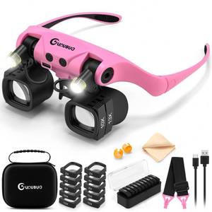 lot 18242 image: GUOUBUO Magnifying Glass with Light, 2X 4X 6X 10X 13X Magnifying Glasses Lens, Switchable Binoculus Loupe wStorage Case, Rechargeable Head Mount Magnifier for Close Work Watch Repair Crafts Jewelry