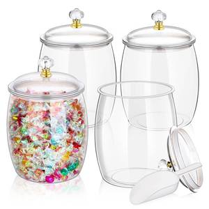 lot 19002 image: mwellewm 4 Pcs Candy Jars With LidsandSpoons 12 Gallon Clear Plastic Cookie Container Large Airtight Apothecary Storage Organization Hard Snack Buffet Canister for Wedding Home Kitchen Bar Decoration (2 Jars Only)