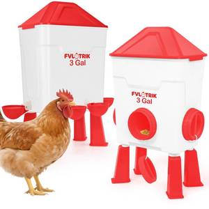 lot 19015 image: Fvlotrik 3 Gallon Chicken Waterer and Feeder Set with Legs, 2.75ft Watering Cups and 3.5in Feed Ports for Large Beaks, Automatic No-Waste Feeders and Waterers, Easy No-Tools Assembly