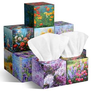 lot 19017 image: Fourluoo 12 Pack Spring Mixed Floral Facial Tissues Colorful Floral Cube Face Boxes 600 Sheets 3 Ply Small Square Tissues Bulk for Summer Christmas Car Bedroom Supplies