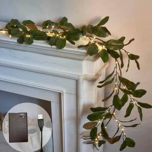 lot 19041 image: LITBLOOM Faux Magnolia Garland with Lights 6FT Battery Operated with Timer or USB Plug in, Lighted Greenery Garland with 80 Fairy Lights for Home Fireplace Mantle Holiday Decoration Inside