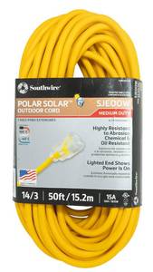 lot 19043 image: Southwire Polar Solar Extension Cord - Built for Extreme Temperatures and Rugged Outdoor Use - 3-Outlet Tri-Tap - Yellow Jacket - UL Listed - 103 SJEOW - 50 Foot