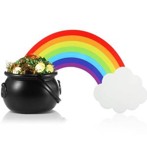 lot 19044 image: Civaner St. Patrickfts Day Decoration Set Pot of Gold Plastic Cauldron Kettle Rainbow Kit with Shamrock Gem Plastic Coins for Irish St Patrick Party Outdoor Decoration(2 Set)